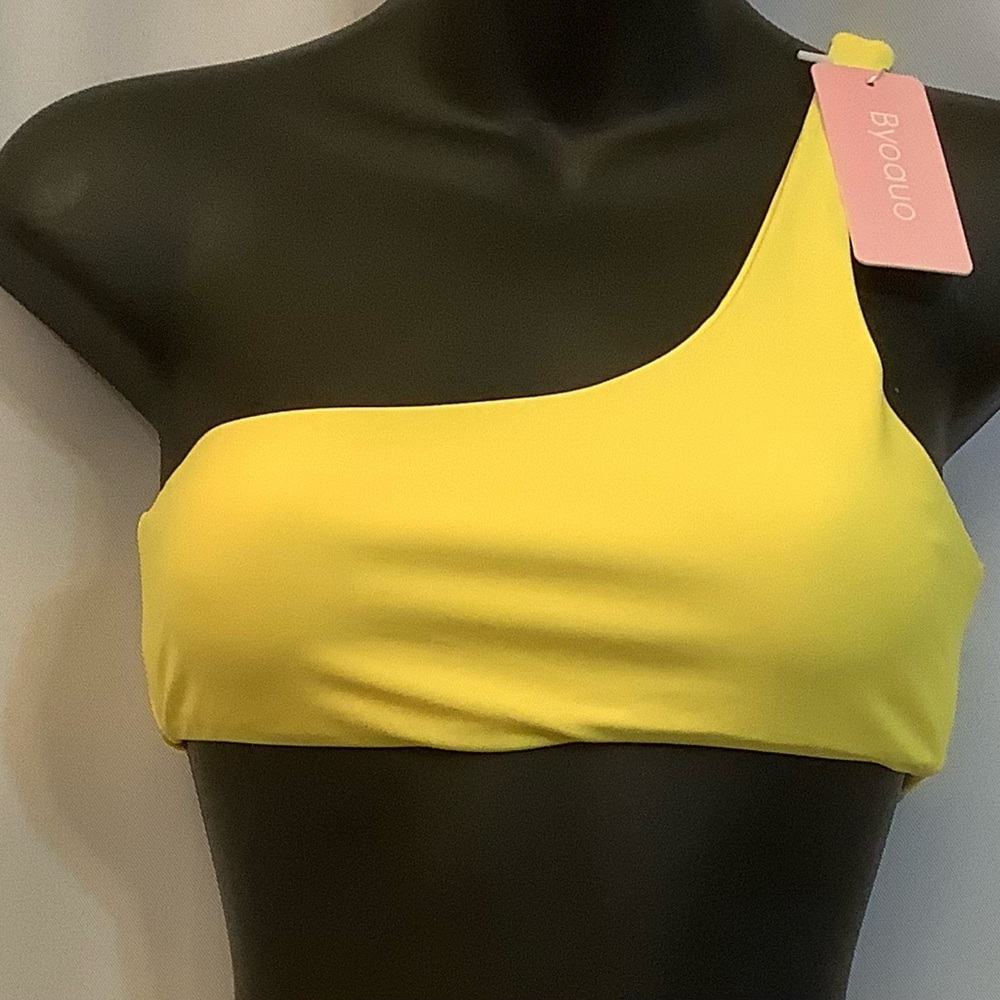 Byoauo Swim Top Women’s Size Small Removable Cups One Shoulder Yellow